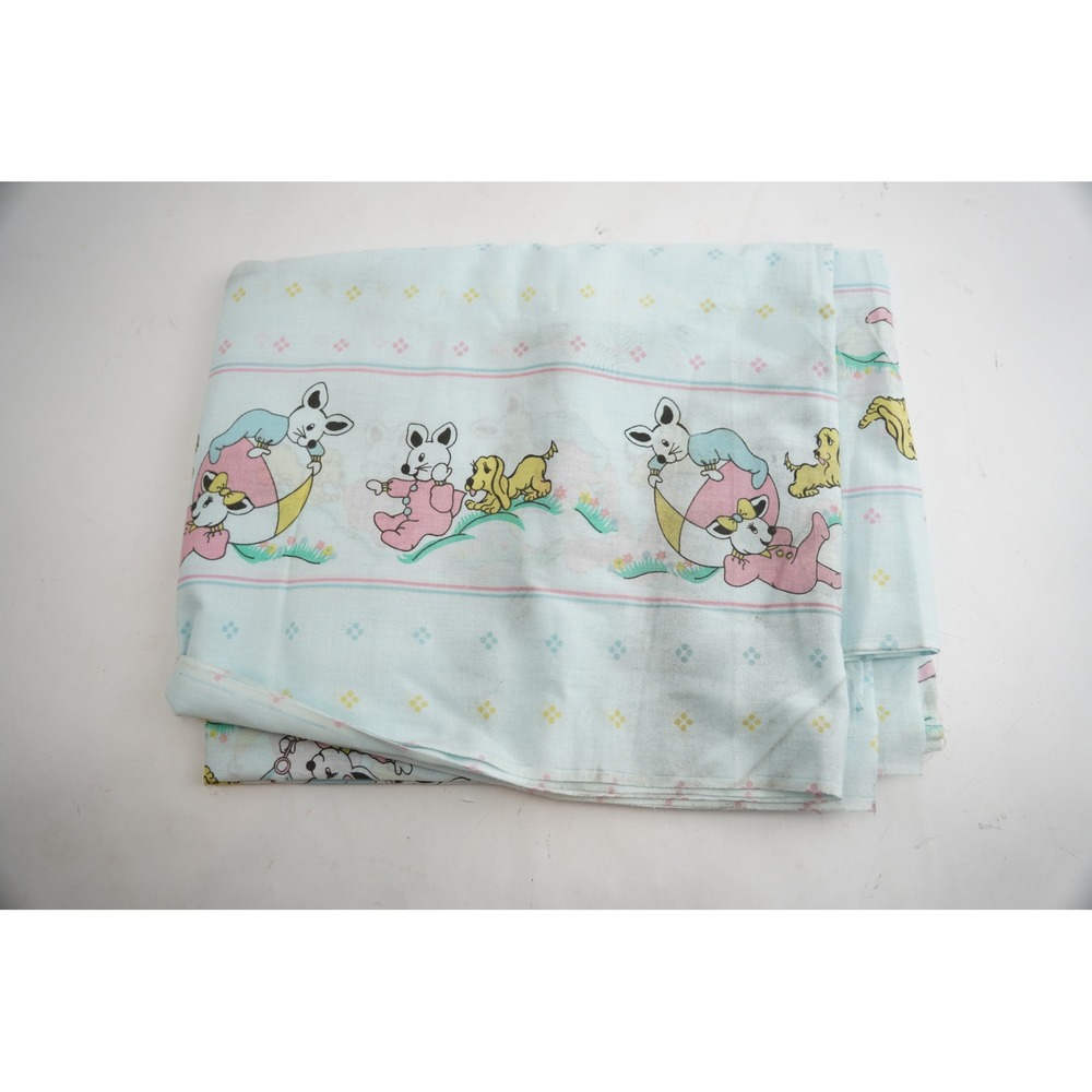 Vintage Baby Blanket Light Blue Fabric‎ Material Kids Rabbits Bunny